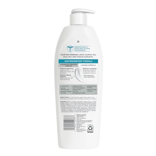 Curel Itch Defense Calming Body Lotion, Moisturizer for Dry, Itchy Skin, Body and Hand Lotion, with Advanced Ceramide Complex, Pro-Vitamin B5, Shea Butter, 20 Oz | Soothes Itchy Skin, Prevents Eczema Flare-Ups, Ceramide Moisturizer, Fragrance-Free, Dermat