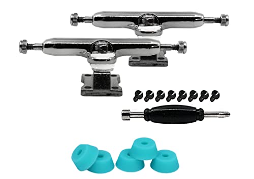 32mm Prodigy Gen2 Pro Fingerboard Trucks - Pro Style Base and Hanger with Custom Pivot Tuning and Pro Duro Bubble Bushings - Silver Colorway - color: Silver, size: 32mm