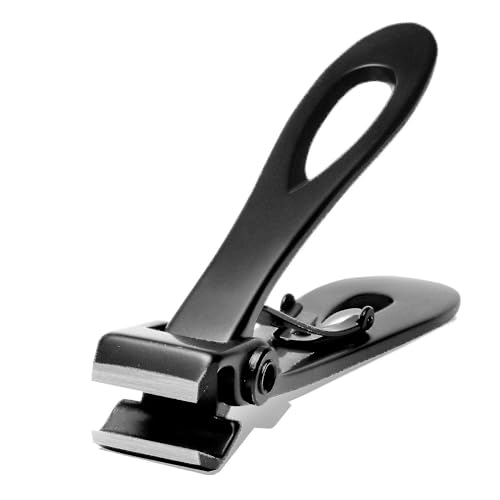 15mm Wide Jaw Stainless Steel Nail Clippers - Men & Women - Black Flat Edge | Toenail clippers and fingernail clipper with nano fiber file, manicure pedicure set for adults, compact travel grooming tool - size: Flat-Large