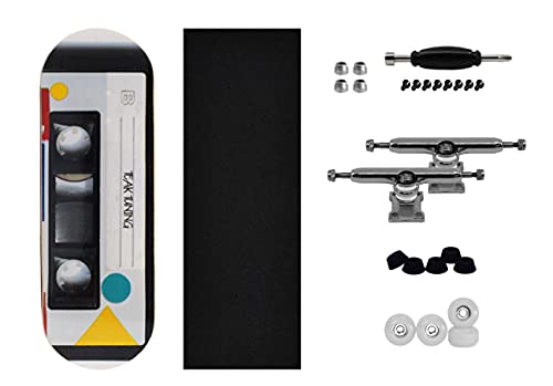 Teak Tuning 32mm Pro Fingerboard Heat Transfer Graphic Complete - Fully Assembled with Pro Level Parts - Pro Shaped Wood Deck (34x97mm), UltraSpin Wheels, Prodigy Trucks - Cassette Tape - color: Cassette Tape