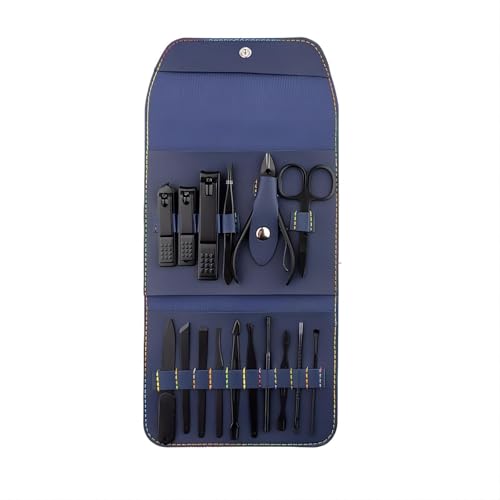 16PCS Professional Manicure & Pedicure Set Stainless Steel Nail Care Kit Travel Manicure Kit, Deep Blue - color: Deep Blue