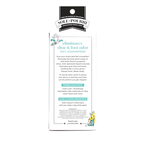 Sole-Pourri Shoe Deodorizer + Foot Spray,3.4 Fl Oz,Up to 150 Uses,Funk-Fighting Odor Freshener with Essential Oils,for Smelly Shoes,Feet & Gym Bags,Citrus & Mint Scent,(Pack of 2) - size: 1 Ounce (Pack of 2), style: Citrus Mint