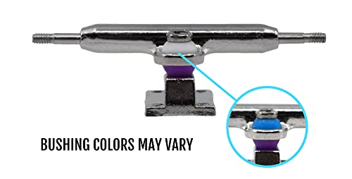 Teak Tuning Prodigy Pro Inverted Fingerboard Trucks with Gold Colored Locknuts & Urethane Tuning, Silver Colorway - 34mm Width - Inverted Kingpin, Solid Axle Style - Tuned & Assembled