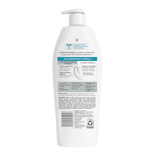 Curel Itch Defense Calming Body Lotion, Moisturizer for Dry, Itchy Skin, Body and Hand Lotion, with Advanced Ceramide Complex, Pro-Vitamin B5, Shea Butter, 13 Oz | Soothes Itchy Skin, Prevents Eczema Flare-Ups, Ceramide Moisturizer, Fragrance-Free, Dermat