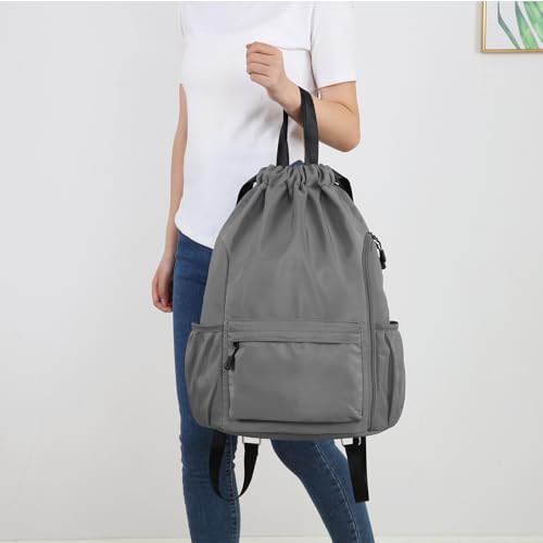 Valleycomfy Waterproof Drawstring Gym Backpack Bag for Men&Women Dark Grey | Sports Gym Bag with Side Pocket - color: A-dark Grey