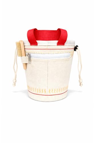 Chalk Bag for Rock Climbing, Bouldering, and Weightlifting - Asian-Inspired Design - Premium Chalk Bucket with Quick-Clip Belt, Zipper Pocket, Brush Holder - color: Cup of Chalk