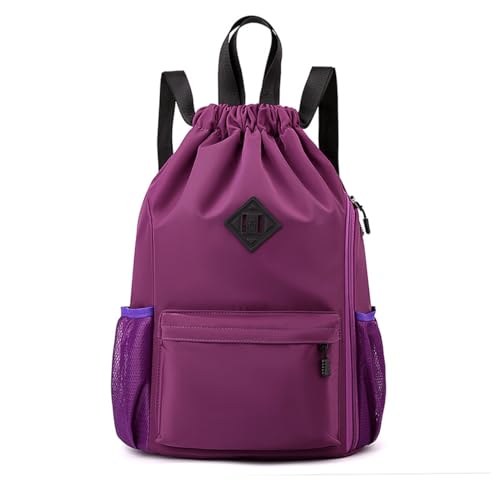 Valleycomfy Waterproof Drawstring Gym Backpack Bag for Men & Women Purple | Sports Gym Bag with Side Pocket - color: A-purple