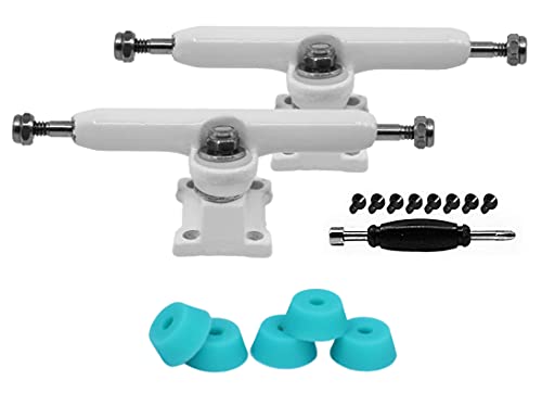 34mm Prodigy Gen2 Pro Fingerboard Trucks - Pro Style Base and Hanger with Custom Pivot Tuning and Pro Duro Bubble Bushings - White Colorway - color: White, size: 34mm