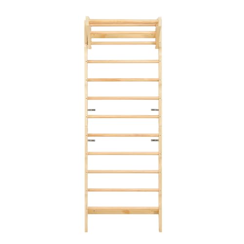 VEVOR Swedish Ladder Wall Gym, 2-in-1 10-Level Indoor Jungle Gym, 220LBS Loading Solid Wood Gymnastic Stall Bars for Kids & Adults, Indoor Playground Climbing Playset with Pull-Up Bar, Wall Ladder - style: 10-Level 2-in-1