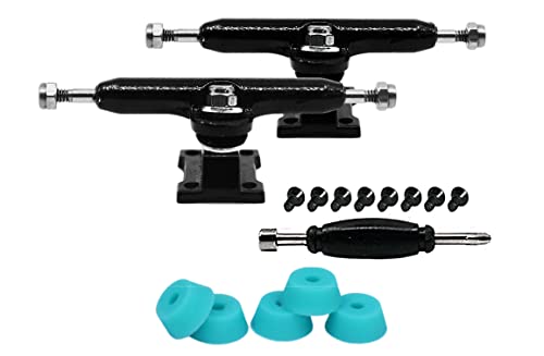 32mm Prodigy Gen2 Pro Fingerboard Trucks - Pro Style Base and Hanger with Custom Pivot Tuning and Pro Duro Bubble Bushings - Black Colorway - color: Black, size: 32mm