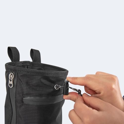 Climbing Chalk Bag with Anti-Leak Drawstring, 420D Oxford Gym Chalk Container for Rock Climbing Bouldering Weightlifting, Adjustable Belt Large Opening Storage(Black) - size: Black