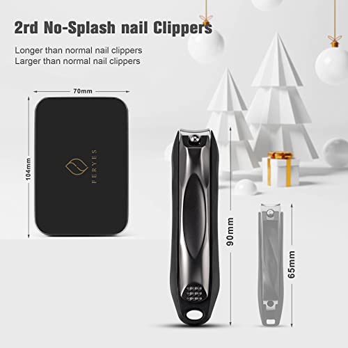 FERYES 3-in-1 Fingernail Clipper with No-Splash Nail Catcher and Metal Storage Box - Toenail Clipper with Nail File for Men & Women - Black - color: Black