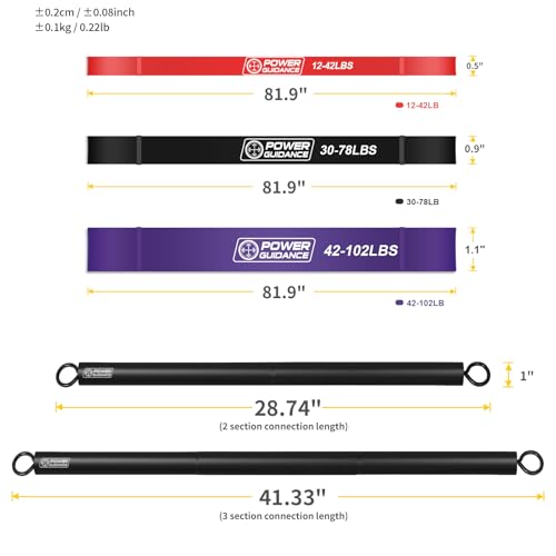 POWER GUIDANCE Resistance Bands, Set of 5 Pull Up Bands, Pull Up Assistance Bands, Exercise Bands, Resistance Bands Set for Legs, Working Out - color: Set of 3(red+black+purple+bar)