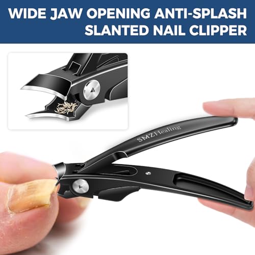 Slanted Toenail Clippers, Wide Opening Ingrown Nail Clippers for Men | Toenail Clippers for Seniors Thick Toenails, Long Handle Toe Nail Clippers with Catcher - color: Black 2pcs