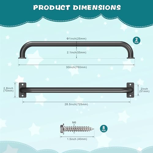 SELEWARE 30" Black Playground Ladder Handle Metal Playset Handles Grab Bars | 500LB 2Pcs Heavy Duty Steel Kids Playground Handles for Indoor/Outdoor Ladder Handrail Swing Set Treehouse Rock Climbing Wall - color: D: 30"-2 Pcs-black