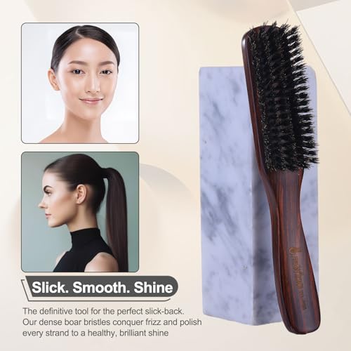 PERFEHAIR Slick Back Hair Brush for Women, Men | Natural Medium Boar Bristle Smoothing Hair Brush for Thin & Fine Hair | Achieve Sleek, Shine, Polished Styles & Tame Flyaways
