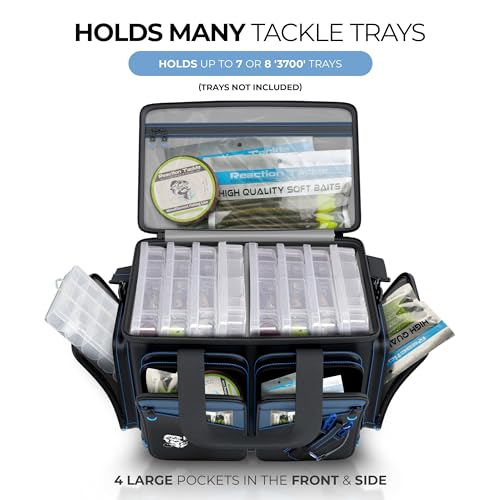 Reaction Tackle Saltwater Fishing Tackle Bags, Water Resistant 1000D PVC Tackle Box Bag with Removable Dividers, Fits 3600 and 3700 Trays, Large - size: Large Bag