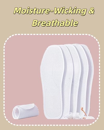 Shoe Pads Inserts for Women Comfort, 4 Pairs Cotton Barefoot Insoles, Thin Breathable & Trim to Fit Insoles for Flats, Heels and Dress Shoes (White, 8 Women / 7 Men) - size: 8 Women / 7 Men