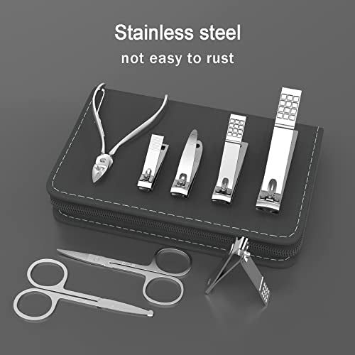 Cater Manicure Nail Clippers Kit - 31Pc Stainless Steel Nail Grooming Set with Luxurious Travel Case (Black) - color: Black