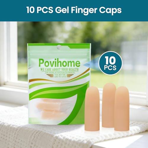Povihome Finger Cots Protectors - Moisturizing Thumb and Finger Covers - Thickend Version - Elastic Cracked Silicone Finger Sleeves to Protect Cracked, Peel Finger and Other Finger Pain (Beige, 10PCS) - color: Beige, size: Medium (10PCS)