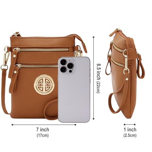 Solene Small Multi Zipper Pockets Crossbody Bag with Detachable Wristlet - color: Brunt Orange