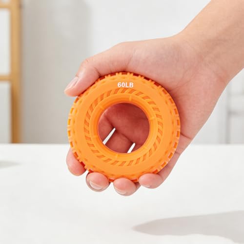 Tire Tread Silicone Grip Strengthener Ring, Non-Slip Finger Exerciser for Strength Training & Stress Relief - color: Orange