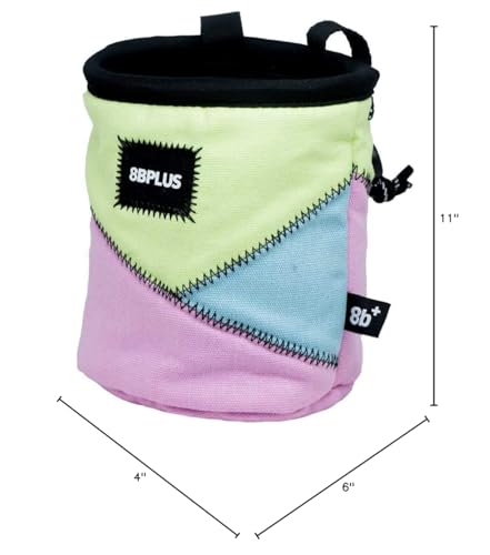 8BPLUS PROBAG - Chalk Bag for Climbing & Bouldering - Belt, Carabiner and Giftbox Included - Wide Opening - Brush Holders for Left & Right Handers - style: PINK PASTEL