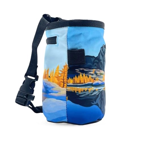 Rock Climbing Chalk Bag | for Outdoor, Gym, & Bouldering | Adjustable Waist Belt, Durable Drawstring Closure, & Zippered Pocket - style: Prusik Peak