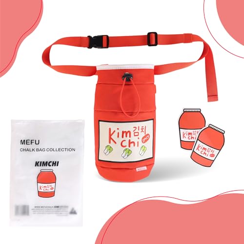 Chalk Bag for Rock Climbing, Bouldering, and Weightlifting - Asian-Inspired Design - Premium Chalk Bucket with Quick-Clip Belt, Zipper Pocket, Brush Holder - color: Kimchi