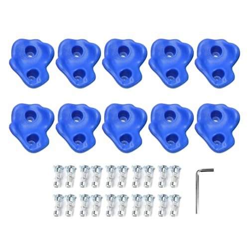 10PCS Rock Climbing Holds, PE Ergonomic Design with Rock Texture for Indoor Outdoor Climbing Wall, Includes Screws and Wrench Tools - color: Blue