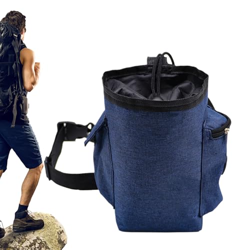 Chalk Bag for Rock Climbing Drawstring Closure Zippered Pockets Adjustable | Chalk Organizer for Rock Climbing, Bouldering, Weightlifting, Gymnastics, Adults Women Men - color: Navy Blue