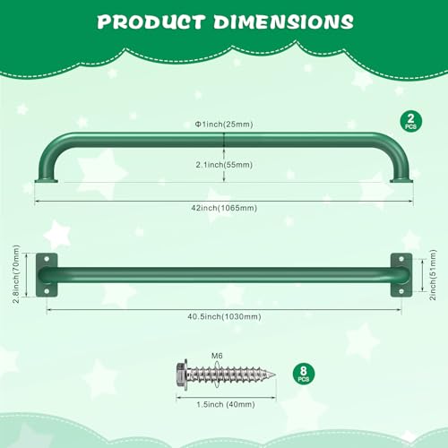 SELEWARE 42" Green Playground Ladder Handle Metal Playset Handles Grab Bars | 500LB 2Pcs Heavy Duty Steel Kids Playground Handles for Indoor/Outdoor Ladder Handrail Swing Set Treehouse Rock Climbing Wall - color: D: 42"-2 Pcs-green