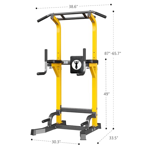 SogesPower Power Tower Pull Up Bar Station Multi-Function Dip Station | Adjustable Height Pull Up Dip Station Dip Bar Strength Training Fitness Equipment,Up to 500LBS - color: Yellow