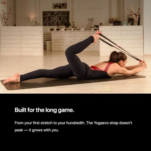 YogaEVO Elastic Stretching Strap with Loops for Physical Therapy | 2-in-1 Yoga Strap & Resistance Band — Flexibility & Back Recovery - color: Black
