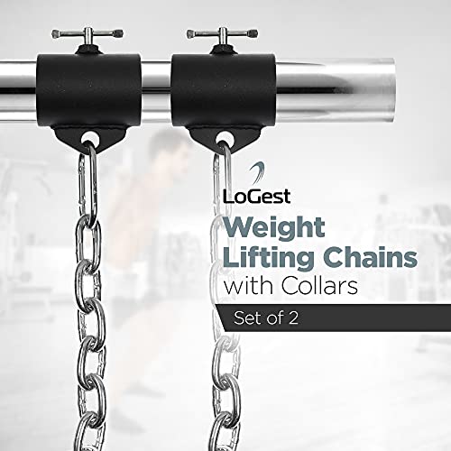 Logest Weight Lifting Chains with Collars - 1 Pair Available in 15LB 25LB 35LB 45LB Steel Workout Chains - Fitness Equipment for Deadlifts Bench Presses and More Targets Back Legs Core Weight Chains