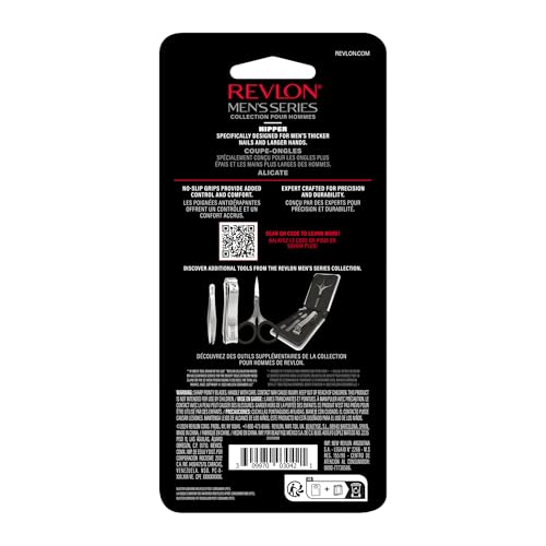 Revlon Nail Clipper for Men, Durable for Tough Fingernail and Toenail Trimming, Ergonomic No-Slip Grip Handle, Stainless Steel, 1 count