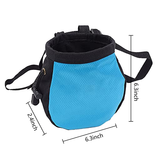 Rock Climbing Chalk Bag with Belt and Zipper Pocket for Fitness Gym Weight Lifting Hunting Bouldering Drawstring Magnesia Sack - color: Blue