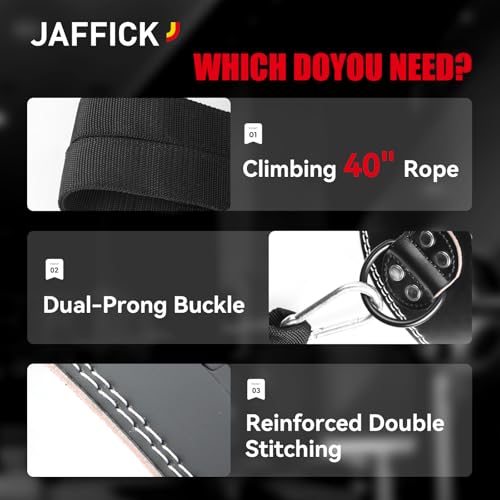 Jaffick Leather Weight lifting belt & 2-in-1 Dip Belt with Rope for Weightlifting Pull Up Gym Powerlifting Squat Bodybuilding Waist Support for Men Women - size: XL