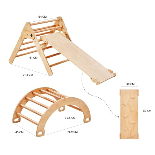 Wooden Pikler Triangle with Rocker & Slide + Ramp | Wooden Climbing Gym Set