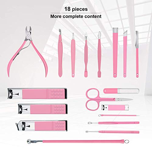Manicure Set Professional Nail Clippers Kit Pedicure Care Tools- Stainless Steel Women Grooming Kit 18Pcs for Travel or Home (Pink) - color: Sakura Pink
