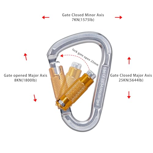 Auto Locking Rock Climbing Carabiner Clips, Heavy Duty Asymmetrical Carabiner Connector Used for Rappelling Rescue Outdoor Climbing, Mountaineer, Hammock, Camping - color: 25KN(3pack)