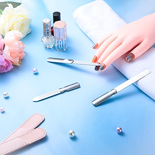 3 Pcs Stainless Steel Nail Files Kit with Leather Case, Double Sided Metal Nail Files with Anti-Slip Handle for Women and Men, Metal File Buffer Manicure Pedicure Tools for Fingernail Toenail(Pink) - color: Pink