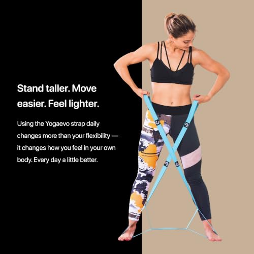 YogaEVO Elastic Stretching Strap with Loops for Physical Therapy | 2-in-1 Yoga Strap & Resistance Band — Flexibility & Back Recovery - color: Blue