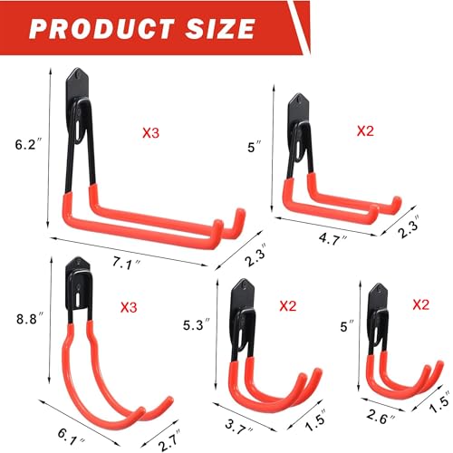 Wallmaster Garage Hooks Organizer Kit,12 Pack Adjustable Heavy Duty Shelving Hook,Wall Mount Utility Steel Garage Organization, for Organizing Garden Tools - size: 12 pcs-Orange