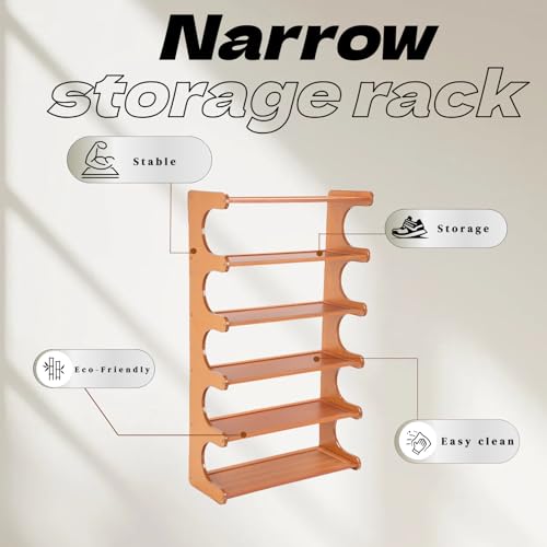 Shoe Rack,Small 6 Tier Shoe Organizer Storage Shelf,Bamboo Narrow Shoe Closet,Small Space Shoe Rack,for Entryway Closet 18.89×7.48×31.88inch - size: 6 Tier-18.89" Wide