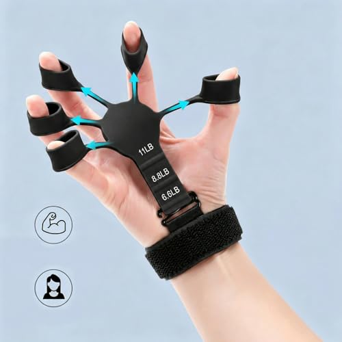 Adjustable Finger Resistance Bands for Hand Strengthening Forearm & Finger Stretcher for Guitarists, Climbers, - color: Black