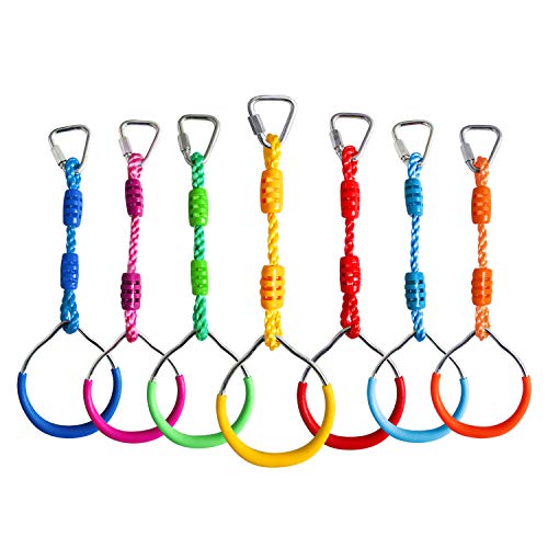7-Pack Colorful Ninja Rings - Gymnastic Ring, Swing Bar Ring, Monkey Rings for Backyard Ninja Warrior Obstacle Slackline Kits - color: 7 Pack Ninja Acc