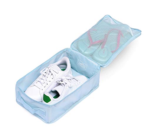 Travel Shoe Bags, Foldable Waterproof Shoe Pouches Organizer-Double Layer (2+2 Blue Shoebags) - color: Blue, size: 2+2 Packs