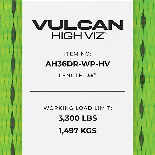 VULCAN Car Tie Down Axle Strap with Wear Pad - 2 Inch x 36 Inch - 4 Pack - High-Viz - 3,300 Pound Safe Working Load - size: 2" x 36" Hi Viz Green (4 Pack)