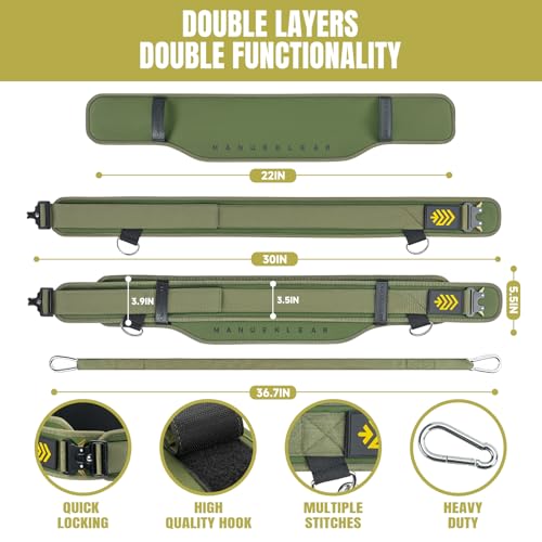 MANUEKLEAR 2-in-1 Weightlifting Belt & Dip Belt with 36.7 IN Rope, Double-Layer Weight Lifting Belts, Powerlifting Gym Weighted Belt for Pull Up Squat - color: Olive Drab, size: S(26-29in)